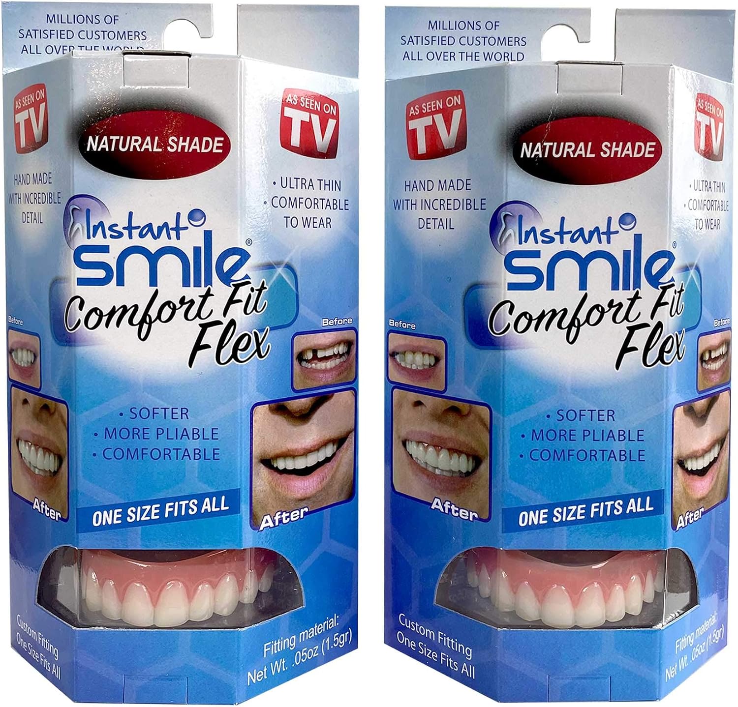 2 Pack - Instant Smile Natural Shade Comfort Fit Flex Veneers - Fix Your Smile from The Comfort of Your own Home in just Minutes! Hand Crafted